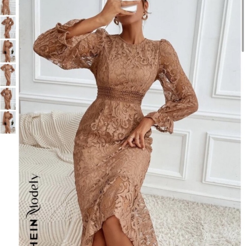 Tan Lace Mermaid Gown - Picture 2 of 3